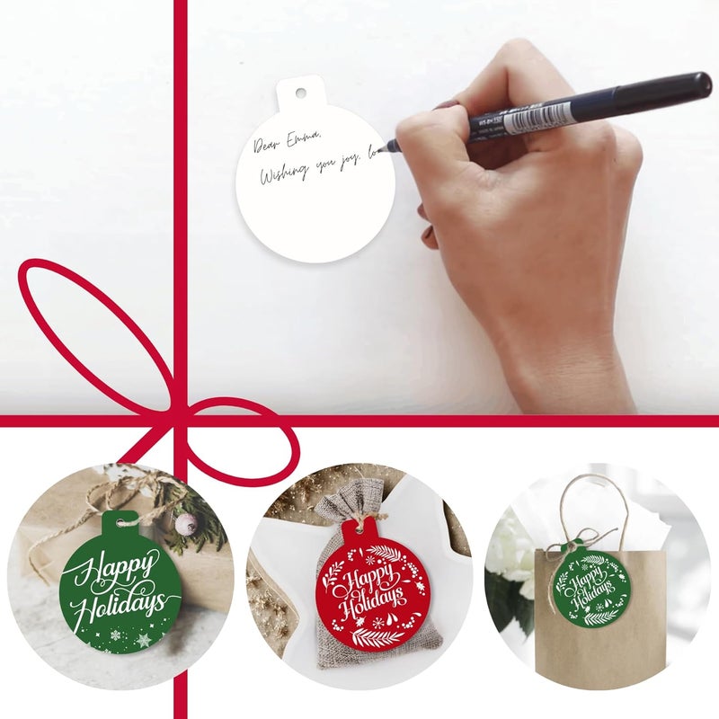 Paper Play Ornament-Shaped Christmas Gift Tags - 80 Round Holiday Tags with String, 8 Festive Designs - 350gsm Christmas Name Tags for Gifts - Image 2